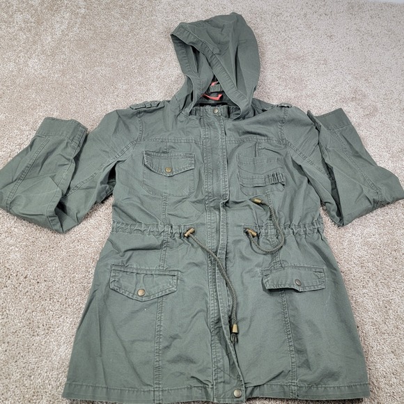 New Look Jackets & Blazers - New Look Womens Olive Green Utility Anorak Jacket Hooded Drawstring Waist Sz Med